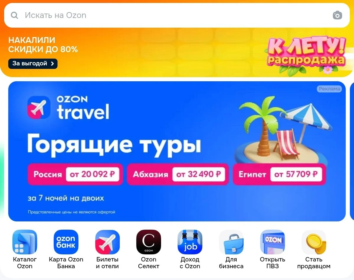 Пример рекламной коммуникации Ozon внутри маркетплейса